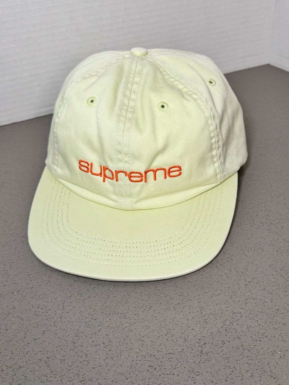 Supreme Pale Yellow Cap with Orange Embroidered Logo
